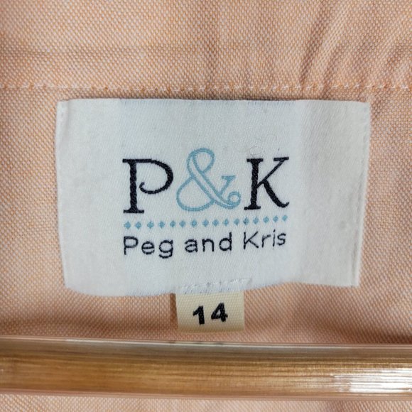 Peg & Kris P & K Peach Ruffle Shift Dress 14 Sleeveless Cotton Button Front - Picture 5 of 8
